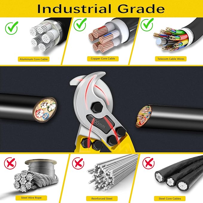 18 Inch Heavy Duty Cable Cutter with Long Handle, Harden Carbon Steel Cable Cutter for Aluminum Cable, Copper Wire and Communication Cables.