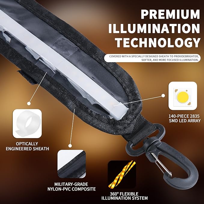 12V 4ft Led Light Strip Dimmable Camping Awning Light with 140 SMD 2835 LED Chips Cabinet Lights, Rv Accessories Waterproof IP67 Multi-Functional Use for Car Tent, Camper Motorhome