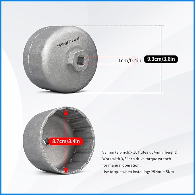 86.6mm 16 Flutes Oil Filter Wrench for Volvo and BMW With 86mm 16 Flutes Cartridge Style Oil Filter Housing Caps, Oil Filter Removal Tool For Changing Oil (silver)
