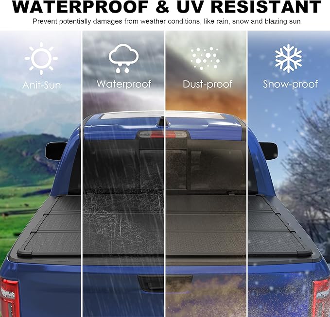 Tri Hard Truck Bed Tonneau Cover Fleetside Compatible with 2002-2024 Dodge Ram 1500 Classic & New Body/2003-2024 Ram 2500 3500 (w/o Ram Box)-6.5 FT On Top-76.3 inch Aluminum