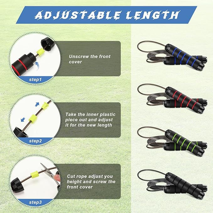 Junkin 12 Pieces Jump Ropes for Fitness with Ball Bearings Speed Jumping Adjustable Skipping Rope with Foam Handles Exercise Jump for Men Women Cardio Training