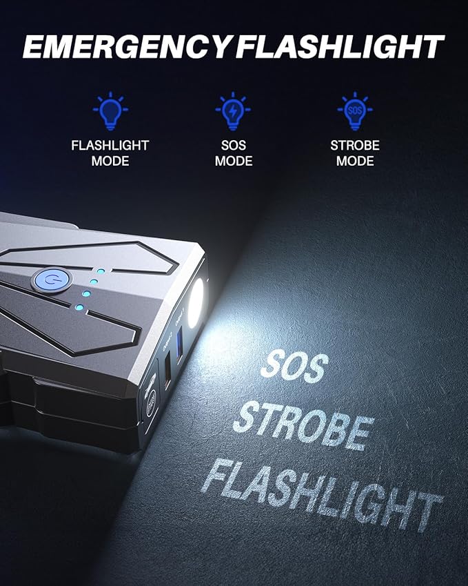 AUTOONE 6500A Car Battery Jump Starter Up to All Gas & 12L Diesel Engine, Car Battery Jumper Starter Portable 12V Jump Box with USB Output, Storage Case, LED Flashlight