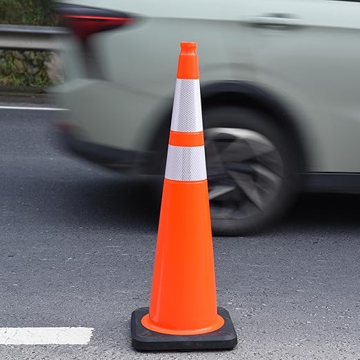 OrangeStar 36" Traffic Cones 4-Pack, Orange Safety Cones with 2 Reflective Collars, Weighted Base for Highway, Roadwork, Construction, Warehouse Safety, Parking Lots | Indoor & Outdoor Use