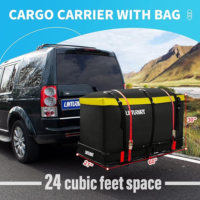 60"X21.6"X6" Hitch Cargo Carrier with Waterproof Cargo Bag(58"X20"X24"), Rust Resistant Baking Paint and Alloy Steel Material