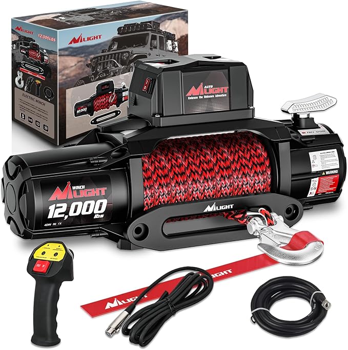 Nilight 12000lbs Electric Winch 12V Waterproof IP68 for Trailer Jeep ATV UTV Truck SUV Towing Portable Winches with Synthetic Rope 3-IN-1 Smart Remote