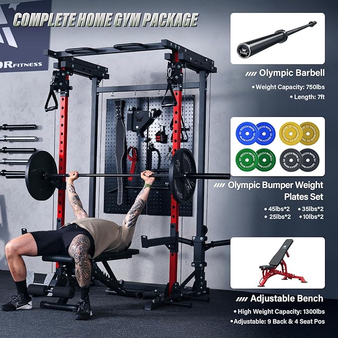 MAJOR FITNESS Drone3 Power Cage - Multi-Function Power Rack for Home Gym, Squat Rack with Pull-up Bar, Cable Crossover System, J-Hooks, for Strength Training, Heavy-Duty Steel Construction