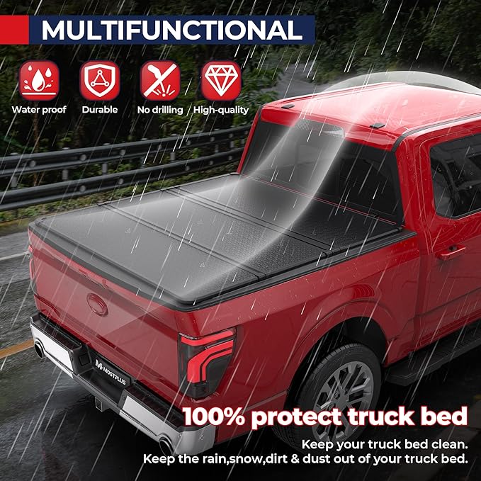 MOSTPLUS Tri-Fold Hard Truck Bed Tonneau Cover On Top Compatible for 2015-2024 2025 Ford F150 F-150 Bed 3 Fold Styleside Solid (6.5 FT Feet Bed) 78.9 Inch