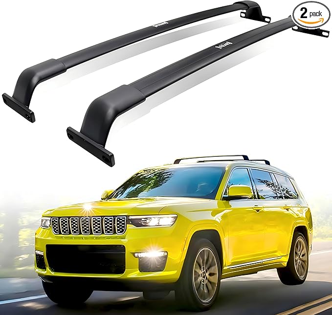 220lb Roof Rack Cross Bars Fit for Grand Cherokee L 2021 2022 2023 2024 2025 Grand Cherokee 2022 2023 2024 2025 Heavy Duty Aluminum Rails Rooftop Cargo Carriers Bikes Surfboards Kayaks Snowboards