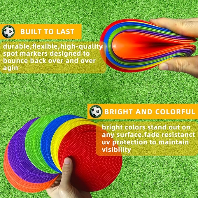 Poly Spot Markers 9 inch Non-Slip Rubber Agility Markers Flat Field Cones Floor Dots for Football, Soccer, Basketball Training Markers, School Activities, Exercise Drills, Social Distancing