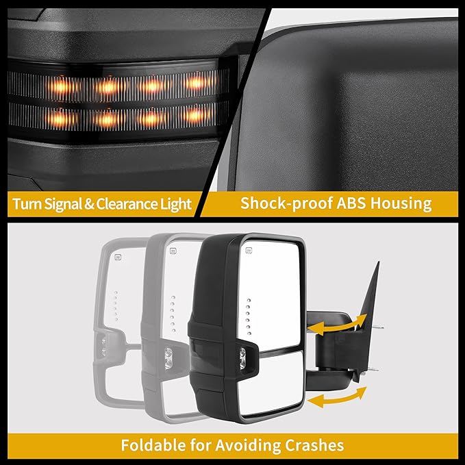 DWVO Tow Mirrors Compatible with 2014-2018 Sierra Silverado 1500 2500HD 3500HD, Side Mirrors with Heated PowerFolding LED Turn Signals Clearance Light Telescoping