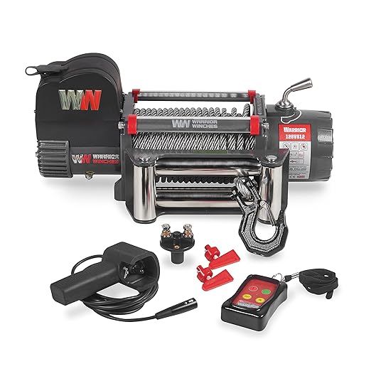 Warrior Winches Samurai 12500 lbs 12V Electric Winch with Steel Cable - Powerful Electric Winch for Trucks - 12500 lbs Load Capacity - Wireless Remote Included