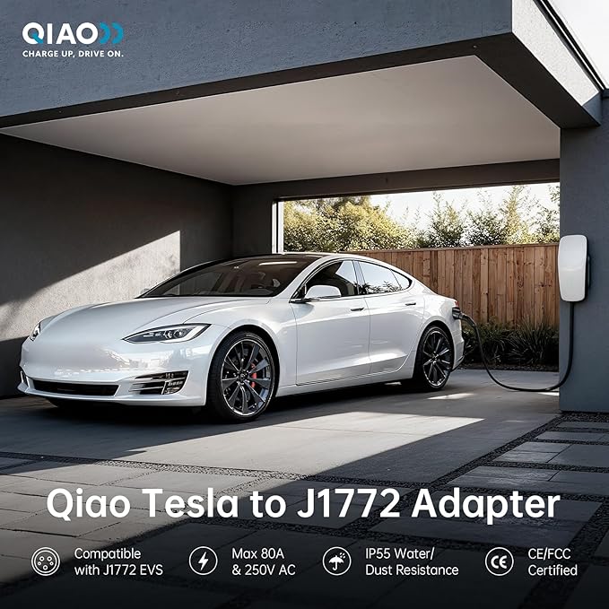 QIAO)) Upgraded Tesla to J1772 Adapter, Max 80A/250V NACS to J1772 Charger with Extreme Weather Protection & Anti-Drop Safety Lock for J1772 EVs on Tesla Home/Destination Chargers (Not Supercharger)
