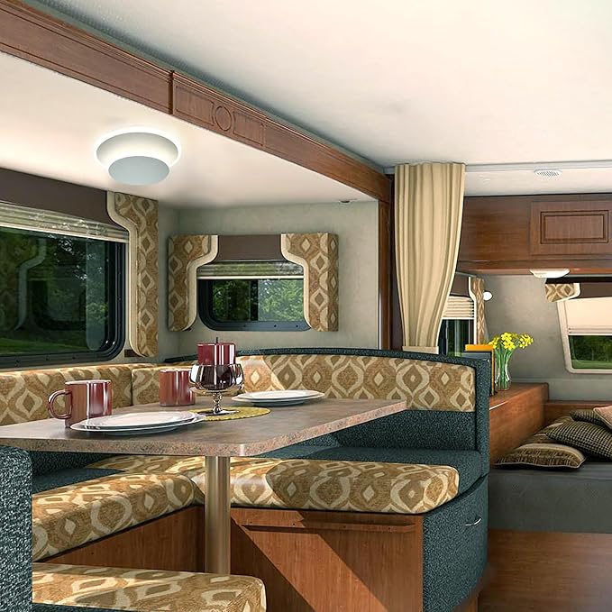 Facon 12V LED RV Ceiling Light & Dinette Light Fixture - 12W 900LM 4000K Cool White RV Interior Light for Camper, Trailer, Motorhome | Sleek Acrylic 12V RV Pendant Light Fixture with Switch