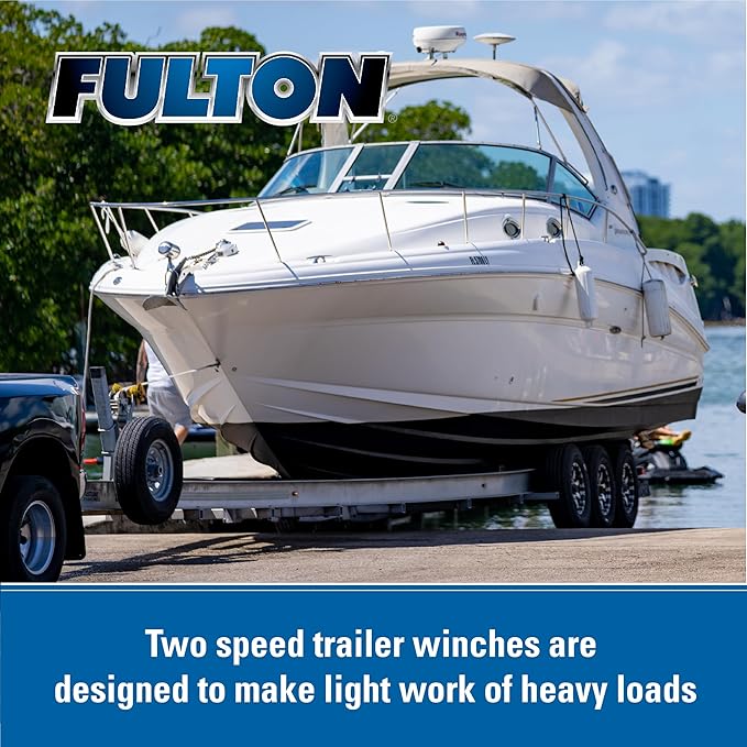 Fulton 142420 Trailer Winch, Two-Speed, 3,200 lbs. Capacity, No Strap, 10 Inch Handle, Silver