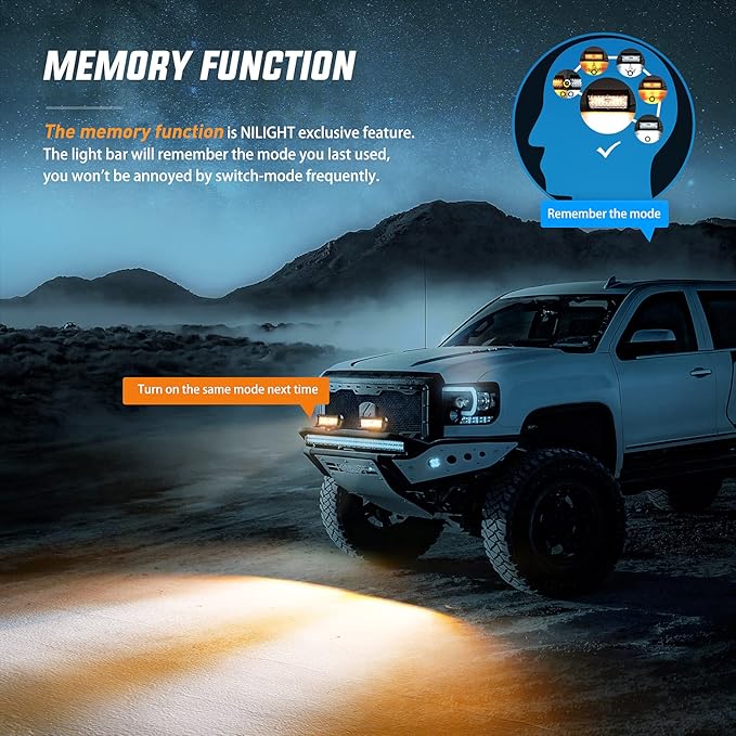 Nilight 2PCS 6.5 Inch 120W LED Light Bar Amber White Strobe 6 Modes Memory Function Off-Road Truck Car ATV SUV Cabin Boat with 16AWG Wiring Harness Kit-2 Lead