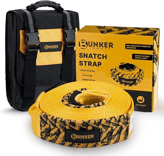 BUNKER INDUST Heavy Duty Tow Strap with Bag Recovery Kit, 3" x 30ft Tree Saver Winch Strap 35,000 lbs Recovery Straps - Emergency Vehicle Off Road Towing Rope