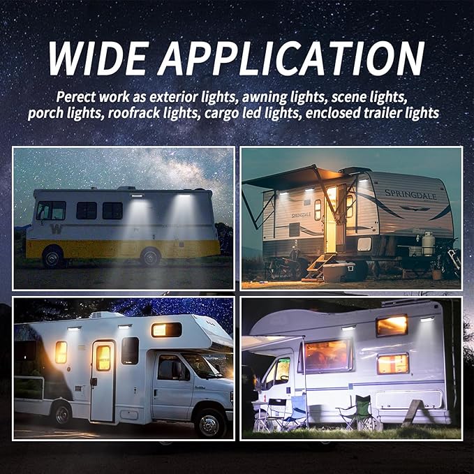 15.4 Inch RV LED Exterior Light Fixture, 6000K Cool White Flood Beam LED Porch Outdoor Utility Light, 12V/24V DC Work Scene Lighting for Truck/Camper/Boat/Trailer, White Finish, 1-Pack