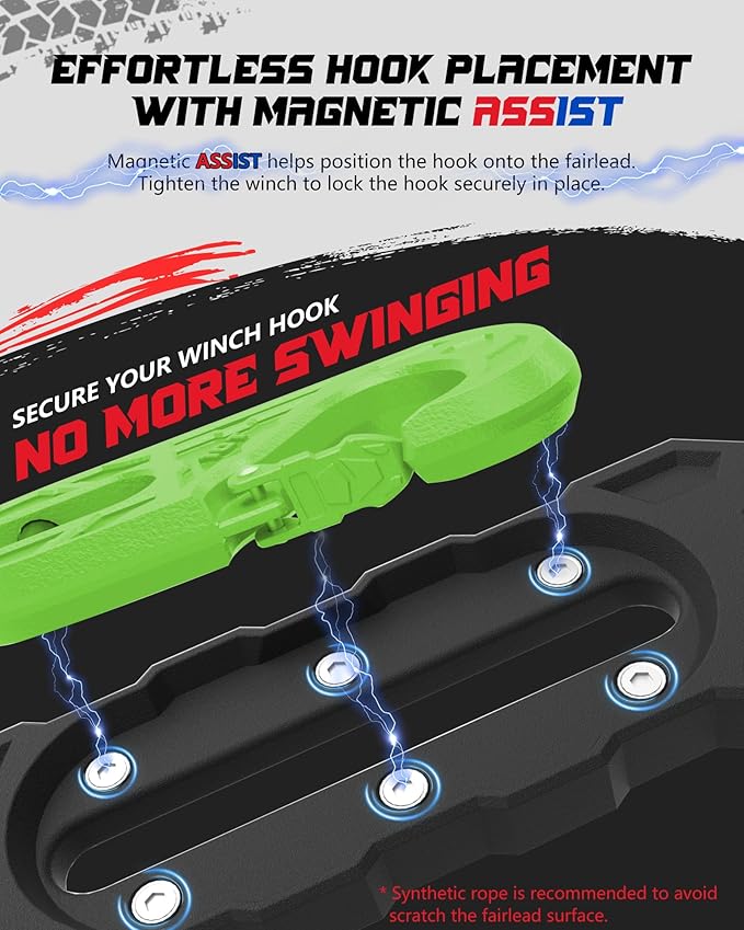 Towing Winch Fairleads with Tow Hook, Upgrade Al Hawse Fairlead with G80 Heavy Duty Forged Steel Winch Hook for Electric Winch, 33000lb Break Strength, for Synthetic Rope Recorvery, Blackgreen