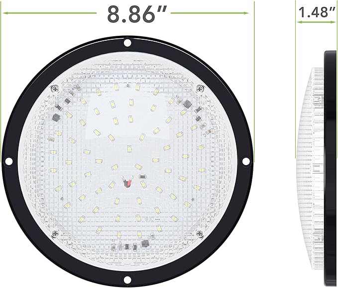 RV Trailer Camper 1000 Lumen 5th Wheel Black 8.5" Round Scare Porch 12V LED Light (LED Light 1000 Lumen Black)