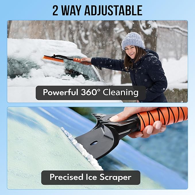 EcoNour 27" 3 in 1 Snow Brush with ice Scraper for car Windshield and Window | 360° Aluminum Rotatable Snow Brush for car | Winter Snow Removal Tools with Detachable Foam Grip | Winter Car Accessories