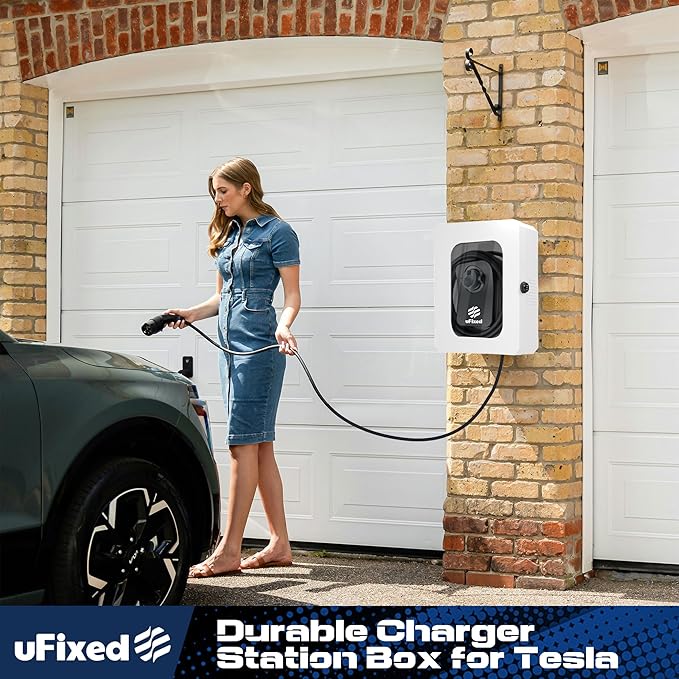 Outdoor EV Charger Enclosure Wall Box with Lock, Tesla & Chargepiont Charger Lock Box with Holder | Weatherproof, Visible, Easy to Install, White