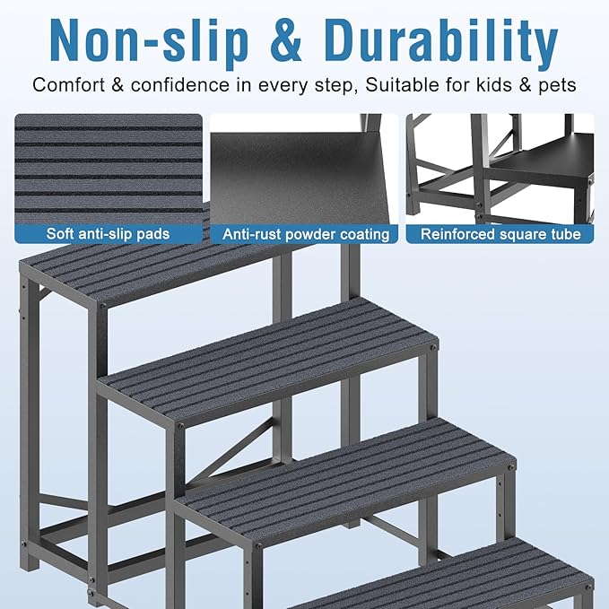 RV Steps with Handrail, 4 Steps RV Stair, Mobile Home Stairs for Camper, Trailer, hot tub, Steps with Non-Slip mat, 660lbs Capacity