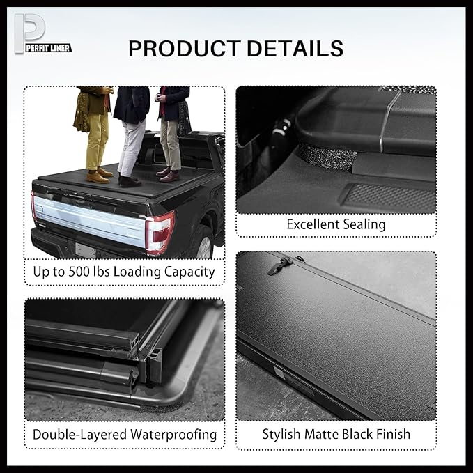 Perfit Liner 8.0 FT (96") Bed FRP Hard Tri-Fold Tonneau Cover for 1999-2016 Ford F-250 F-350 F-450 Super Duty Styleside/Fleetside Truck Cargo Topper, Hardttop, 3-Folding (NOT for Flareside/Stepside)