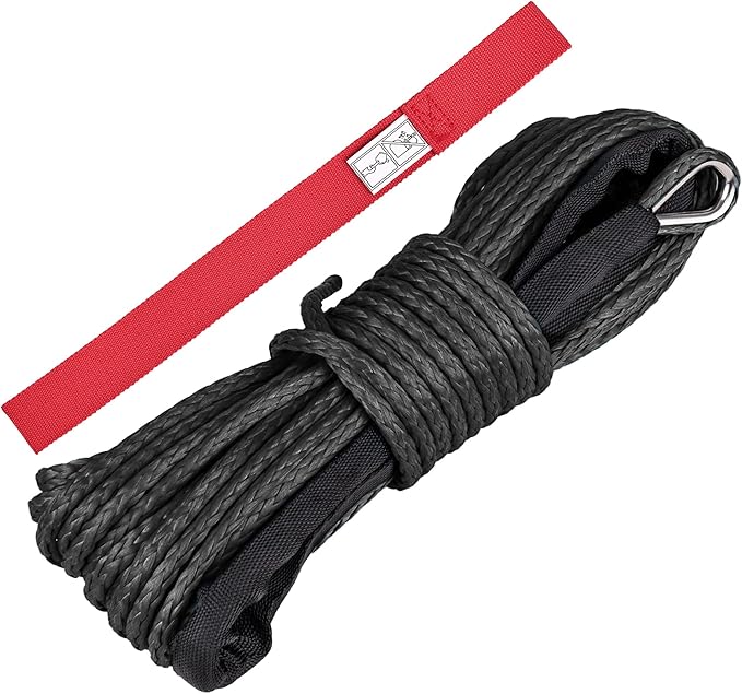 ATV UTV Synthetic Winch Rope 3/16" x 50 ft, 8,300 lbs Pulling Strength, with Protective Sleeve, Safety Pull Strap for ATV, UTV, and Offroad Vehicles (Black)