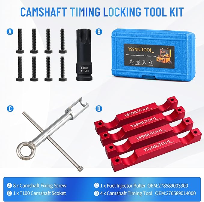 Engine Timing Tool Kit Compatible with Benz M157/M276/ M278, with T100 Rotary Rod, Fixing Screw,Fuel Injector Puller,278589003300 276589014000