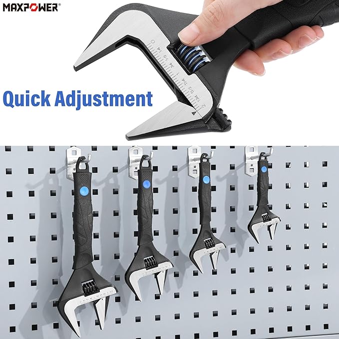 MAXPOWER 6 8 10 inch Adjustable Wrench Set, Wide Jaw Capacity 1.4" 1.6" 2" (35mm 40mm 50mm)