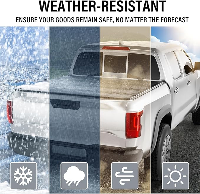 Hard Low Profile Quad-Fold Aluminum Truck Bed Tonneau Cover Compatible with 2005-2022 Nissan Frontier 5ft Bed (60")