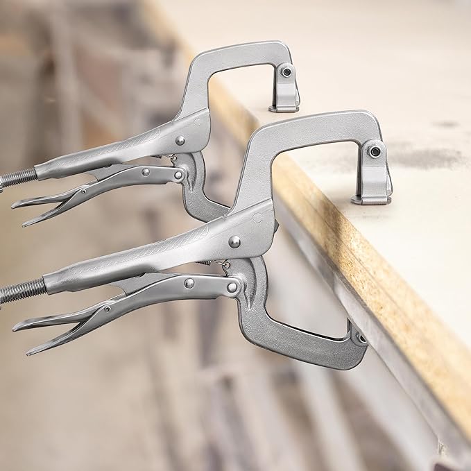 MAXPOWER 11-Inch C Clamp Locking Pliers Set, Flexible Jaws Change with Pads or Regular Tips