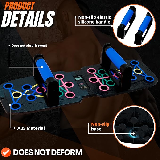 Clikshop Push Up Board – Foldable Push Up Bar System with Resistance Bands | Perfect Pushups for Men | Portable Pushup Board & Calisthenics Equipment for Strength Training at Home or Gym