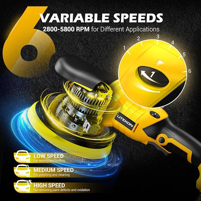 Cordless Buffer Polisher Kit Compatible With De-Walt 20V Battery(No Battery), 2800-5800RPM High Power Orbital Car Polisher with Variable Speed, 21PCS Polishing Accessories, for Car Polishing/Waxing