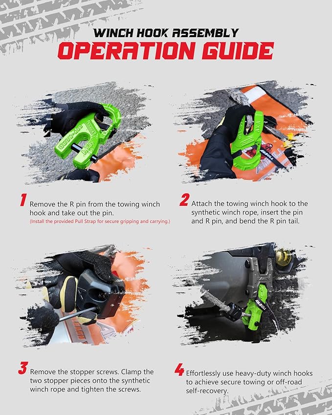 3/8" Tow Winch Hook with Cable Stopper, 10T Winch Hook, Upgrade Heavy Duty Forged Steel Winch Hook, 31967lbs Max Strength, Clevis Clip Hook Set for Synthetic Rope, Off-Road Vehicle, Green