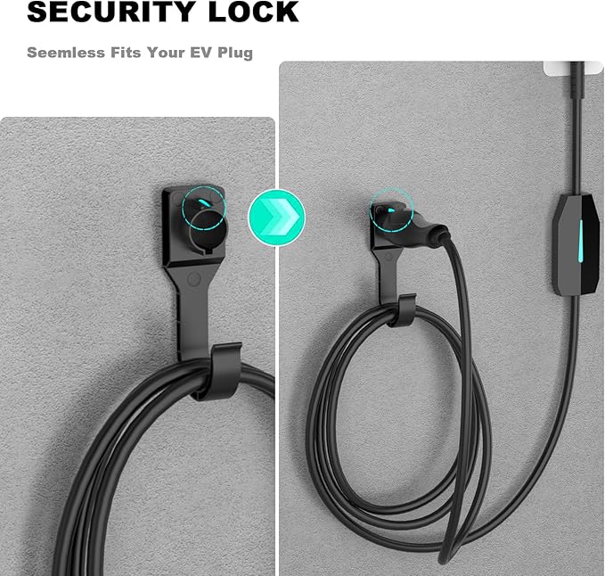 EV Charger Holder for SAE J1772 Charger, Wall-Mount Electric Vehicle Charger Holster with Hook for J1772 Connector, 3 pcs Screws, 3 pcs Wall Anchors, 3 pcs Dust Caps