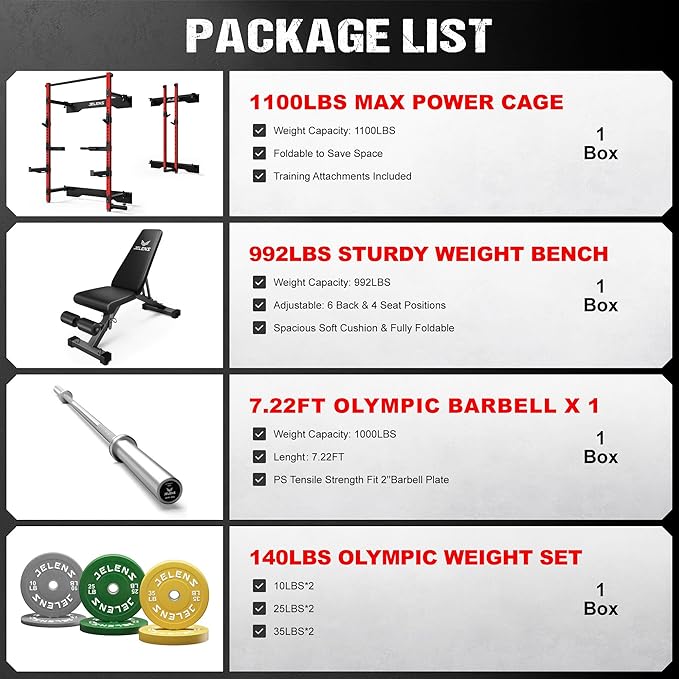 Folding Squat Rack, Wall Mounted Power Rack for Home Gym, Space Saving Multi-Functional Power Cage with Attachments