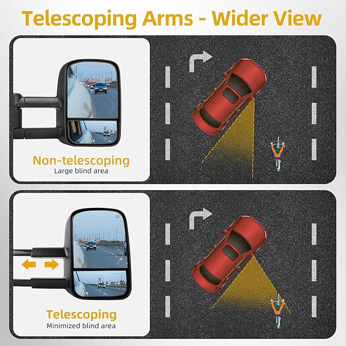 DWVO Towing Mirrors Compatible with Chevrolet GMC Cadillac Silverado Sierra 2007 2008 2009 2010 2011 2012 2013 Power Heated Telescoping with LED Arrow Signal Light