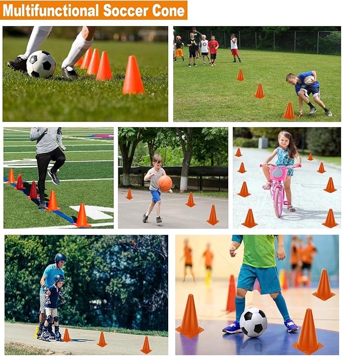 7 Inch Soccer Cones with Carry Bag,15 Pcs Sports Training Cones, Basketball Football Skating Drills Cones, Small Plastic Agility Marker Cone For Indoor and Outdoor Games,Orange Mini Traffic Cones