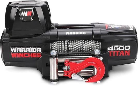 Warrior Winches - Titan 4,500lb Steel Cable Electric Winch – 12V, 3.4HP Motor, 166:1 Planetary Gear, Wired/Wireless Remote, Manual Clutch, Spring Brake, ATV/UTV Winch