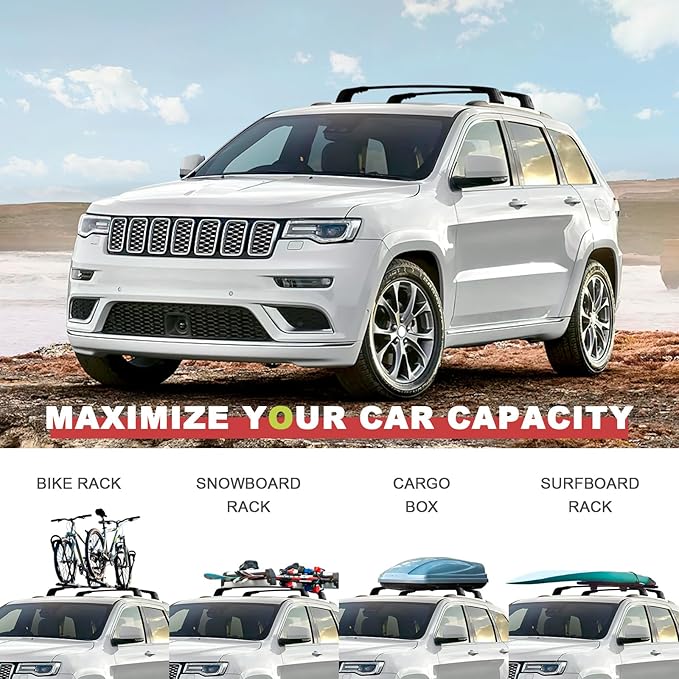 KINGGERI Lockable 260lbs Roof Racks Cross Bars Fit for Jeep Grand Cherokee 2011-2021 with Grooved Side Rails(NOT for Raised Side Rails), Heavy Duty Anti-Theft Aluminum Rails Crossbars Cargo Kayak