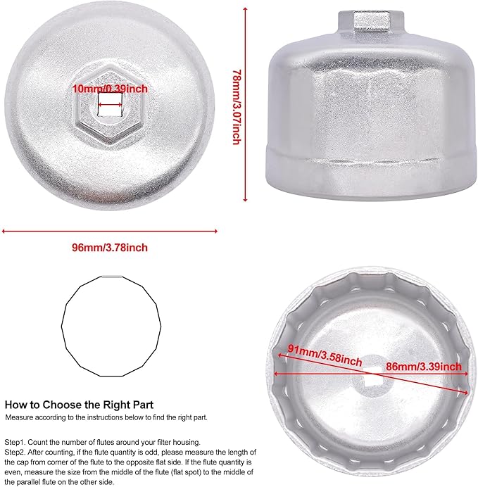 86mm 16 flutes Oil Filter Wrench, Oil Filter Cap Remover Removal Tool Socket Compatible with Volvo, BMW 128I, 135I, 135IS, 228I, 320I, 325I, 325XI, 328I, 330I, 335I, 335IS, 335XI, 428I