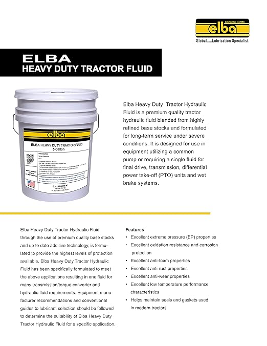 Elba Heavy Duty Tractor Hydraulic Fluid | Hydraulic Oil & Transmission Fluid | J20C Equivalent | (5 Gallon Pail)