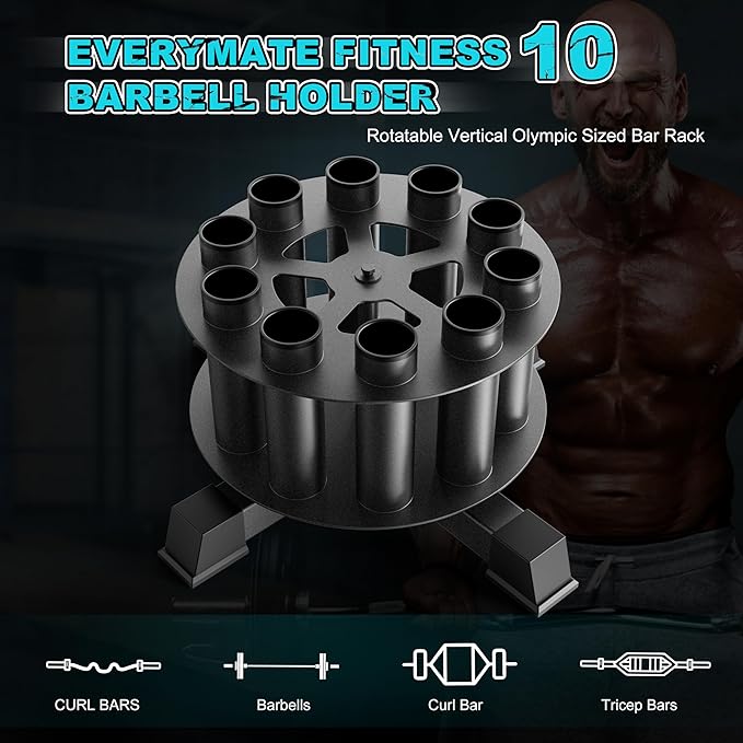 Vertical Barbell Holder : Rotatable Barbell Holder Floor Stand, Heavy Duty Barbell Rack Stand Fit 2-Inch Olympic Bars, Curl Bars, Triceps Bars Home Gym Organizer Barbell Storage