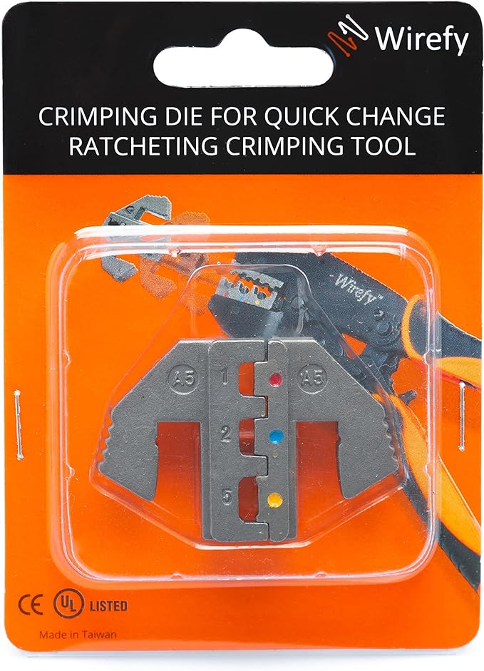 Wirefy Crimping Die for Heat-Shrink Connectors 22-10 AWG | Interchangeable Quick-Change Die for Wirefy Crimping Tools | Wide-Profile Precision Crimp