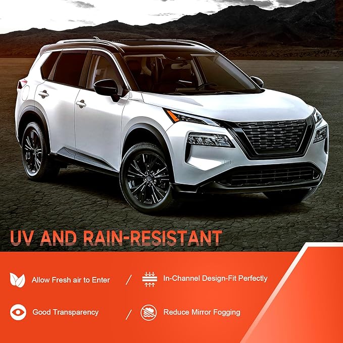 in-Channel Rain Guards Fit for Rogue 2021-2025, Extra Durable Side Window Deflectors, Wind Deflectors Rain Guard Black 4 Pack