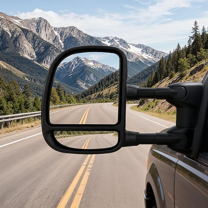 DWVO Side Towing Mirrors Compatible with 1999-2007 Ford F250 F350 F450 F550 Super Duty, 2001-2005 Ford Excursion, Tow Mirror with Manual Folding Telescoping, Pair Set