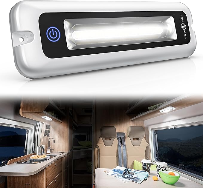 8 Inch RV Lights Interior with Smart Touch Control, LED Utility Awning Light White 6000K, IP68 Waterproof Aluminum for RV Trailers Travel Campers Cabinet SUV Truck MPV Hallway