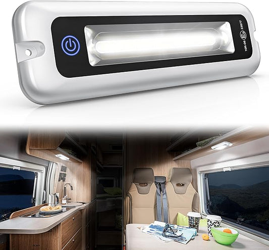 8 Inch RV Lights Interior with Smart Touch Control, LED Utility Awning Light White 6000K, IP68 Waterproof Aluminum for RV Trailers Travel Campers Cabinet SUV Truck MPV Hallway
