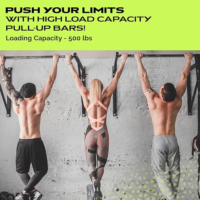 Heavy-Duty Wall Mounted Pull Up Bar - 500 lbs Weight Capacity | Maintain Upper Body Strength & Core Stability | Space Efficient Steel Chin Up Black Bar for Home & Gym Versatile Workouts